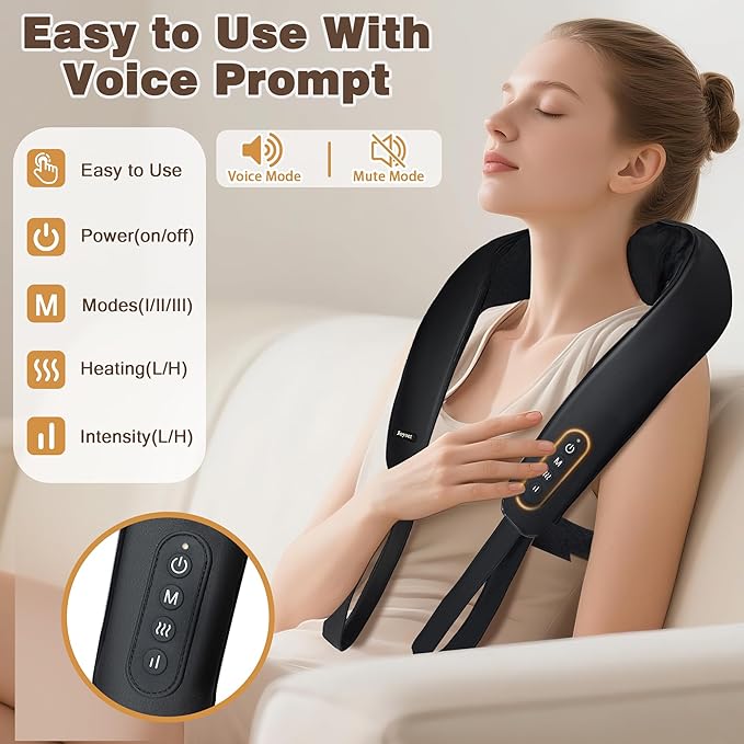 Joyset Neck Massager with Heat Cordless Shiatsu Neck Massager for Pain Relief Deep Tissue 6D Kneading Shiatsu Massager for Neck Shoulder Back Gifts for Dad Mom Friend