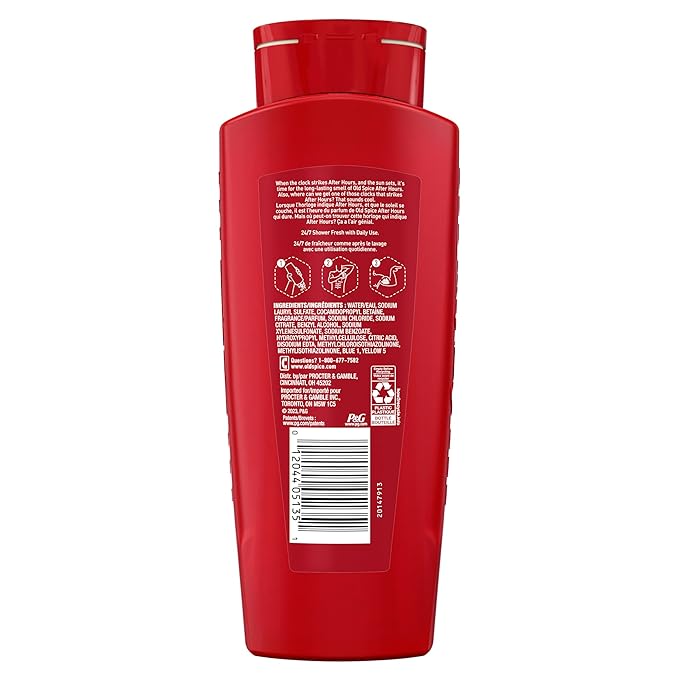 Old Spice Refreshing Body Wash for Men 3X Defense 24/7 Shower Fresh with Long Lasting Scent Red Collection Afterhours with Spice Scent 24 oz (Pack of 4)