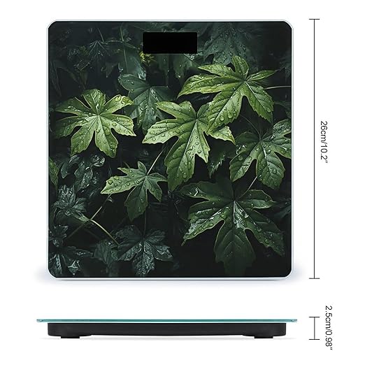 Green Leaves Pattern Bathroom Scale for Body Weight LCD Display Digital Bathroom Scale Tempered Glass Bathroom Weight Scales Fashion Smart Scales for Home Bedroom 400 Lb
