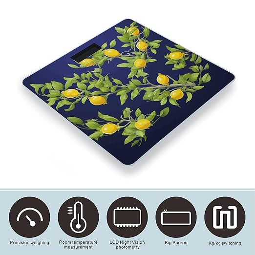 Lemon Tree Bathroom Scale Automatic Power On/Off Body Scales LCD Backlight Display Square Digital Scale Rounded Corners Bathroom Scales for Home Bedrooms