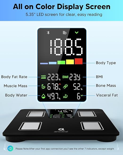 arboleaf Smart Scale and Tape Measure Body Fat Measuring Tape and Smart Scale for Body Weight Digital Bluetooth Weighing Machine Circumference Analyzer App Sync 400lbs 11