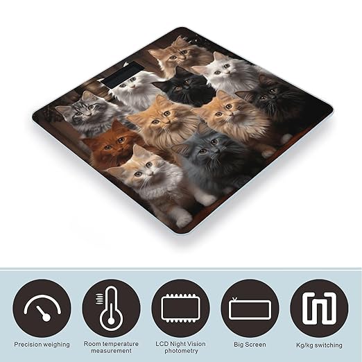 Cat Collection Digital Bathroom Scale for Body Weight Weighing Scale with Backlit LCD Display High Precision Measurements &amp Measures Weight Up to 180kg