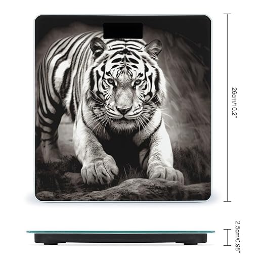 Digital Bathroom Scale for Body Weight Scale with Bright LCD Display High Accuracy Step-On Technology Auto On/Off Black and White Tiger Digital Scales 400 Lbs /180kg