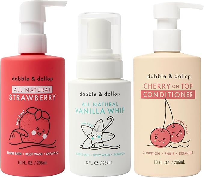 Dabble &amp Dollop Berry Body Wash &amp Conditioner Bundle Paraben &amp Sulfate Free Vegan Gluten-Free Strawberry Vanilla and Cherry (Set of 3)
