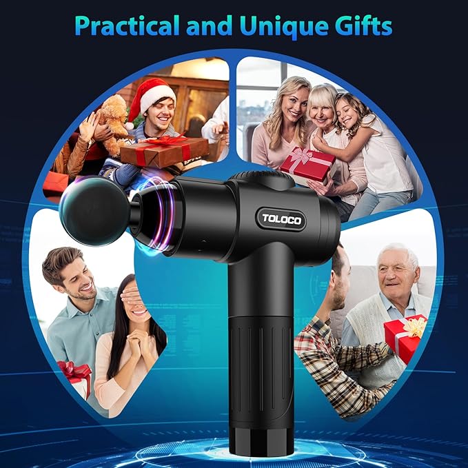 TOLOCO Massage Gun Deep Tissue Back Massage for Athletes for Pain Relief Percussion Massager with 10 Massages Heads &amp Silent Brushless Motor Valentines Day Gifts for Him Her Black