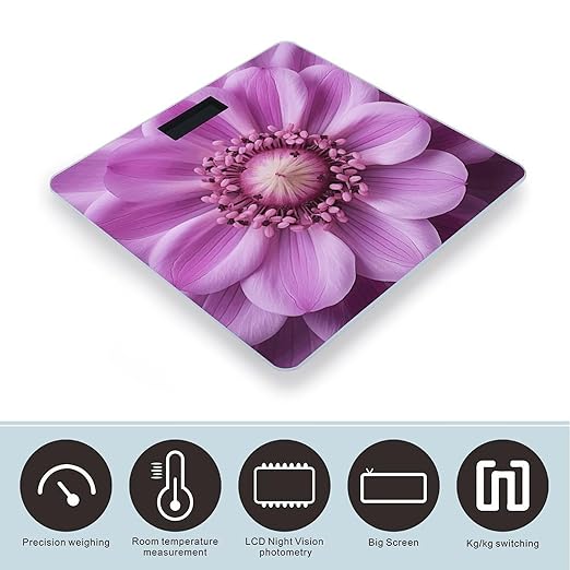 Purple Flower Center Smart Scale for Body Weight Accurate Bathroom Scale with LED Display Digital Weight Scales Weighing Machine High Precision Scales for Bath Home