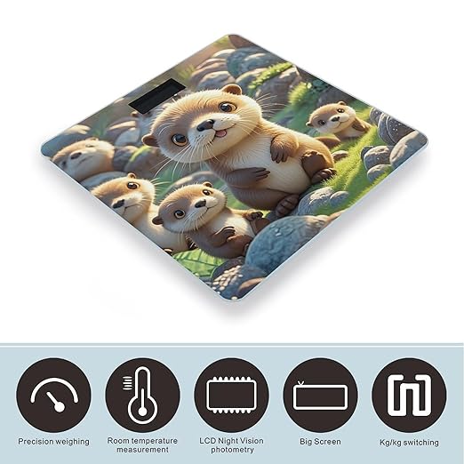 Cartoon Brown Otters Bathroom Scale for Body Weight Bathroom Weighing Scales with Back Lit LED Display Sturdy Tempered Glass Body Weight Bathroom Scale 400lb Weighing