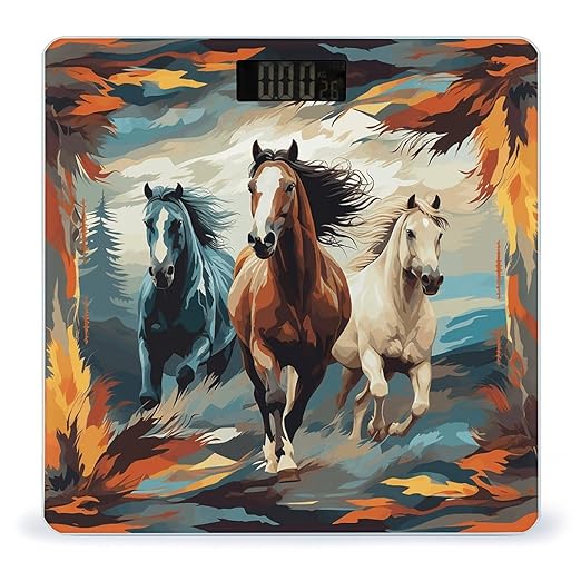 A Pattern with Horses As A Background Scale for Body Weight Accurate Digital Bathroom Scale Toughened Glass High Precision Scales Smart Weight Scales with Large LCD Backlight Display Weighing Machine