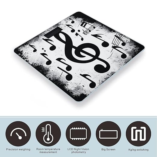 Energy Saving Scale Bathroom Weighing Scale Smart Scale for Body Weight Digital Gunge Black and White Music Notes