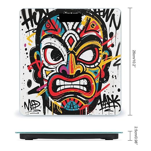 Painted Tiki Masks Bathroom Scale for Body Weight LCD Display Digital Bathroom Scale Tempered Glass Bathroom Weight Scales Fashion Smart Scales for Home Bedroom 400 Lb