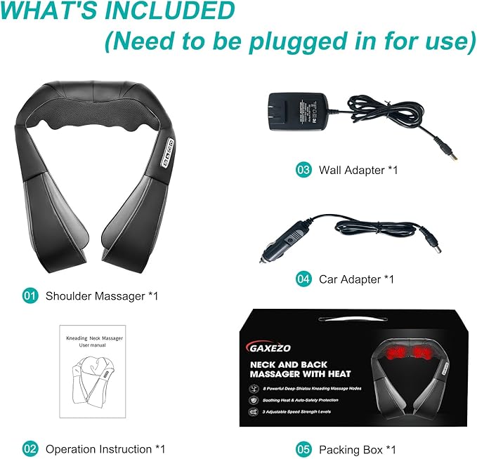 Shiatsu Back and Neck Massager with Heat Deep Tissue Kneading Back Massager for Pain Relief