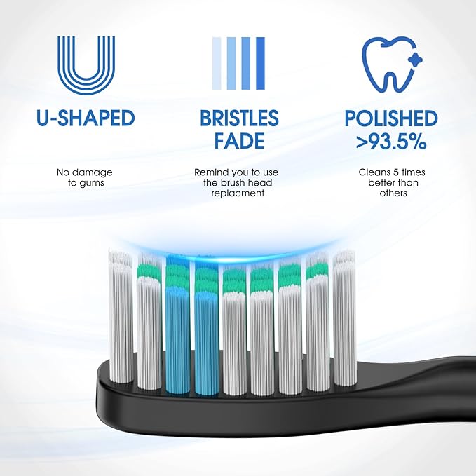 Electric Toothbrush Sonic Type for Adults &amp Teens 8 Brush Heads Travel Case 6 Modes 40000 VPM Electric Motor IPX7 Waterproof 2 Minutes Timer Wireless Charging One Charge for 100 Days-Blac