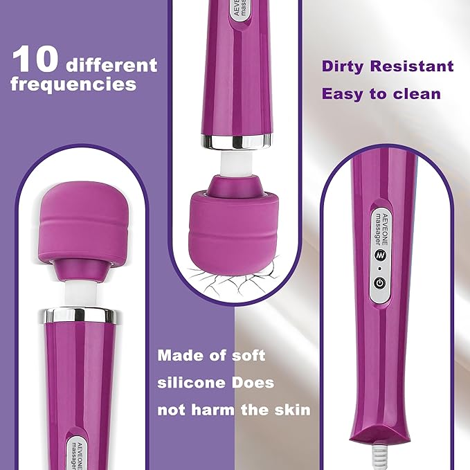 Wired Powerful Handheld Wand Massager Strong Personal Vibration Massage for Sports Recovery Back Muscle Aches Whole Body Pain (Purple)