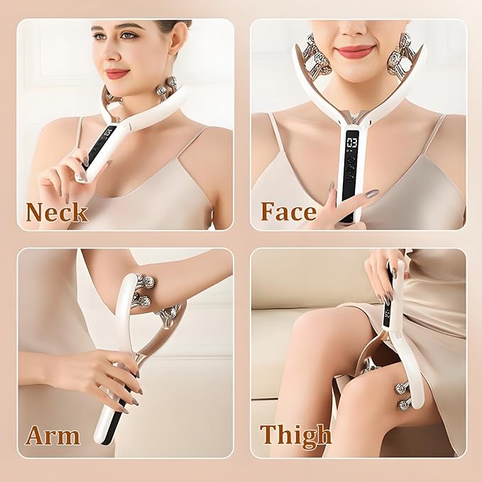 Face Massager and Neck Massager for Women 8-Roller EMS Facial Massager Tool Face Roller with Red Blue Light Electric Lymphatic Drainage Massager Face for V-Line Contouring and Skin Firming