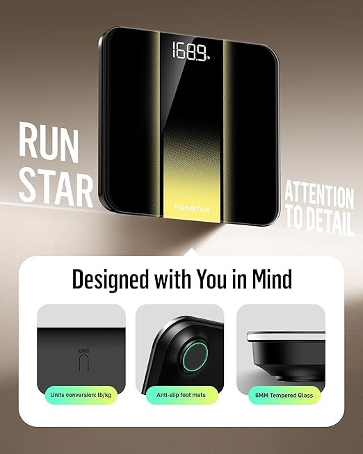 RunStar Digital Bathroom Scale for Body Weight with High Precision Clear LED Backlight Display Accurate Scale with 6mm Tempered Glass 400lb