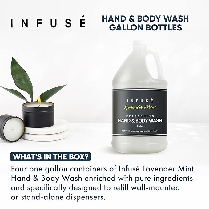 Infuse Hotel Hand &amp Body Wash | 1 Gallon | For Hospitality &amp Vacation Rentals to Refill Dispensers | (4 Gallons)