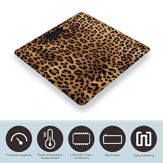 Leopard Skin Bathroom Scale Automatic Power On/Off Body Scales LCD Backlight Display Square Digital Scale Rounded Corners Bathroom Scales for Home Bedrooms