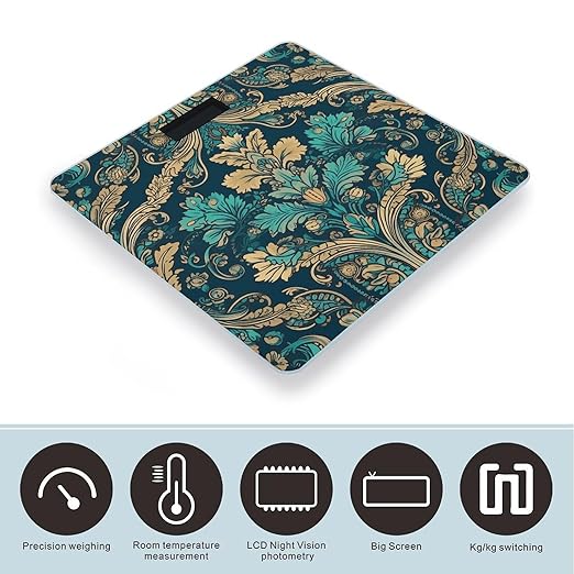 Retro Pattern Scale for Body Weight Accurate Digital Bathroom Scale Toughened Glass High Precision Scales Smart Weight Scales with Large LCD Backlight Display Weighing Machine