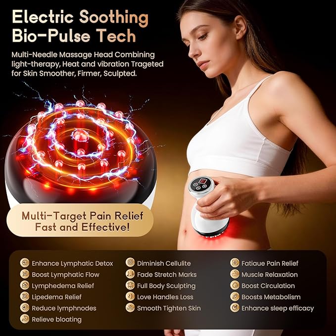 Lymphatic Drainage Massager &amp Anti Cellulite Massage Tool Helps Reduce Stretch Marks &amp Cellulite for Legs Arms &amp Belly Body Sculpting Machine with Microcurrent &amp Red-Light &amp He