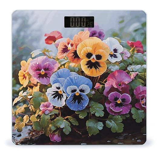 Pansy FlowersScale for Body Weight with LCD High Precision Weighing Scales Fashion Sturdy Tempered Glass Weight Scales Easy-to-Read Digital Bathroom Scale for Daily 400lb