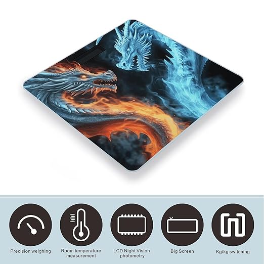 Ice and Fire DragonsScale for Body Weight with LCD High Precision Weighing Scales Fashion Sturdy Tempered Glass Weight Scales Easy-to-Read Digital Bathroom Scale for Daily 400lb