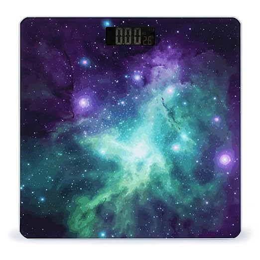 Green Blue Purple Galaxy Digital Bathroom Scale for Body Weight with High Precision Digital Weighing Scale with BMI Clear LCD Display and Step-On Measures Weight Up to 180kg