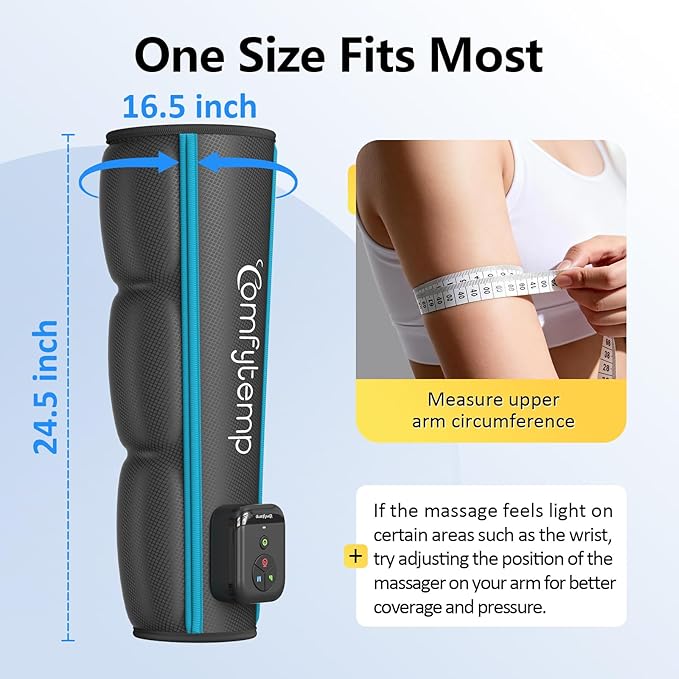 Comfytemp Air Compression Therapy Device K1065 Cordless Full Arm Massager for Circulation and Pain Relief Portable Massage Sleeve for Wrist Hand Forearm