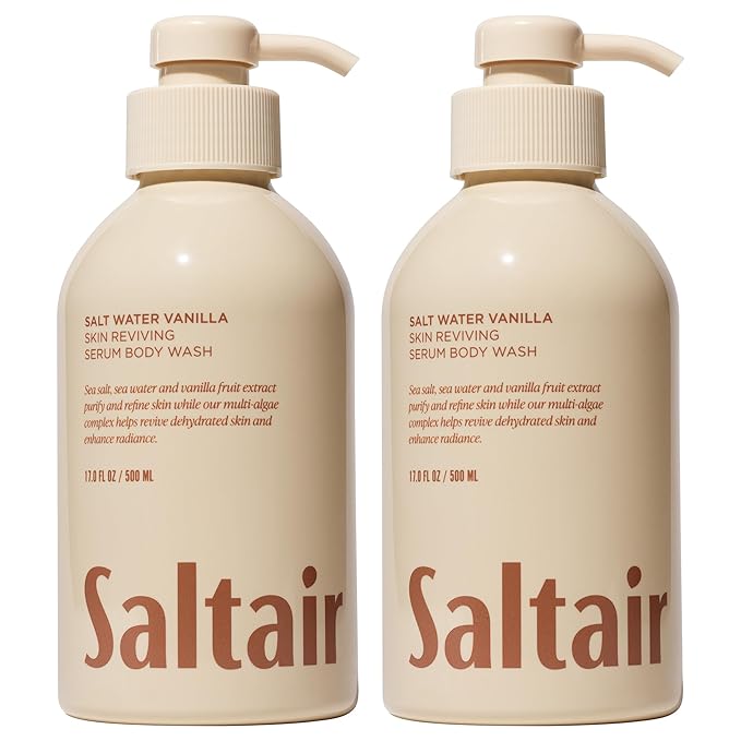 Saltair Body Wash 2-Pack – Salt Water Vanilla – Moisturizing Body Wash with Multi-Algae Complex – Scented Shower Gel for Women and Men – 2x 17oz – Vegan Cruelty-Free Paraben-Free