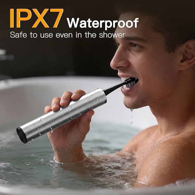 M23 Retractable Travel Sonic Electric Toothbrush for Adults Aluminum Body Ultra-Light 4.6 oz Portable &amp Rechargeable 30-Day Battery Life IPX7 Waterproof 2-Min Timer Silver
