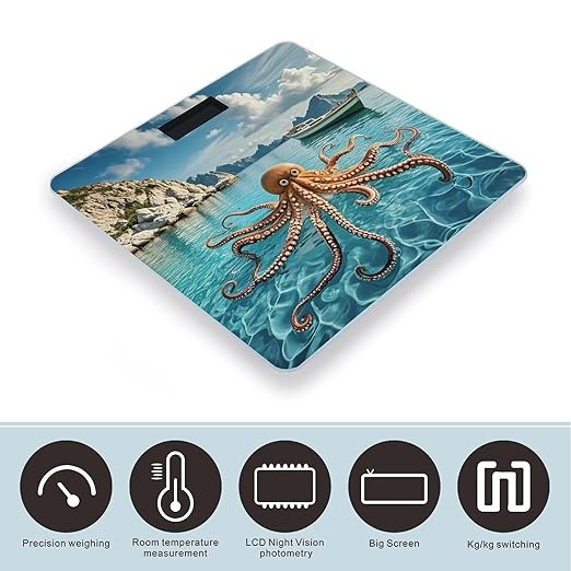 Octopus and Boat Scale for Body Weight Digital Bathroom Scale Toughened Glass High Precision Scales for Body Weight with Large LCD Backlight Display Weight Scales