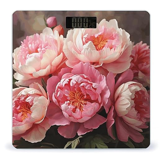 Peony Flowers Blossom Bathroom Scale Large LCD Backlight Display Digital Scale Rounded Corners Body Scales Automatic Power On/Off Bathroom Scales for Home Bedrooms