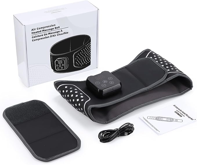 YUANBO Back Massager with Heat – Heated Massage Belt with Air Pressure Pads Heating Pad for Back Pain Relief with 4000mAh Battery – Gifts for Women Men and Family