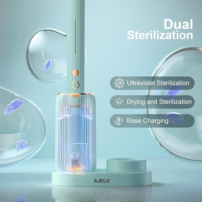 Rechargeable Sonic Toothbrush with Drying Holder 8 Brush Heads Smart Timer Waterproof Design – Mint Green Edition