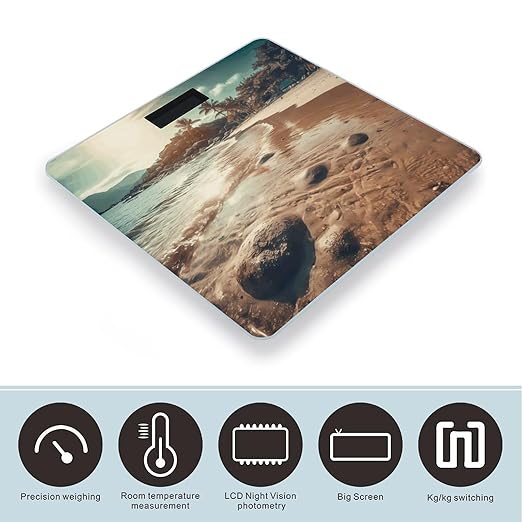 The Beach Has Sand Scale for Body Weight Anti-Slip Tempered Glass Digital Bathroom Scales Clear LCD Display Weighing Scale Safe Rounded Corners Smart Scales