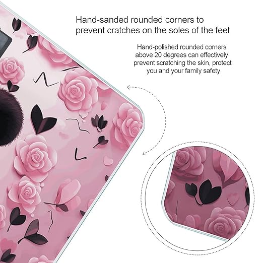 Pink Panda Pattern Scale for Body Weight Anti-Slip Digital Bathroom Scale Sturdy Toughened Glass Weighing Scales High Precision Safe Rounded Corners Smart Scales