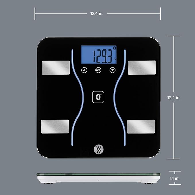 Weight Watchers Scales by Conair Bathroom Scale for Weight Glass Digital Scale Bluetooth Scale BMI Scales Digital Weight and Body Fat for up to 9 Users Measures Weight up to 400 Lbs Black