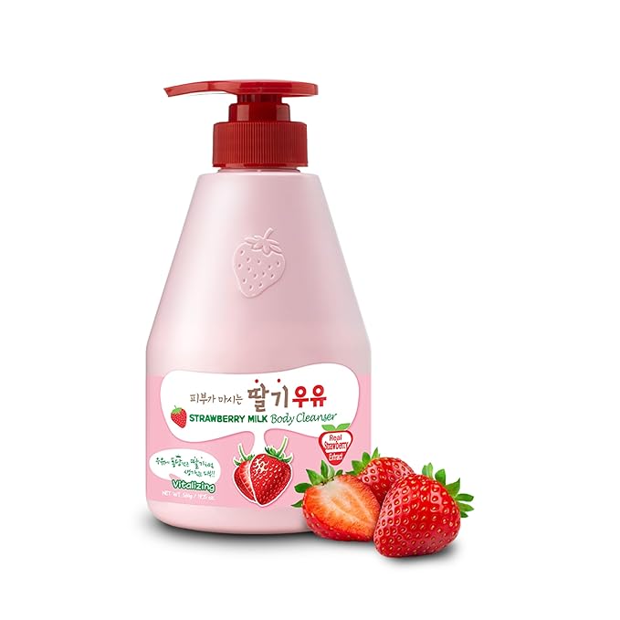 WELCOS KWAILNARA Strawberry &amp Banana Milk Body Wash Duo – Korean Body Wash Set for Deep Hydration &amp Soft Skin (2 x 19.75 Fl Oz)
