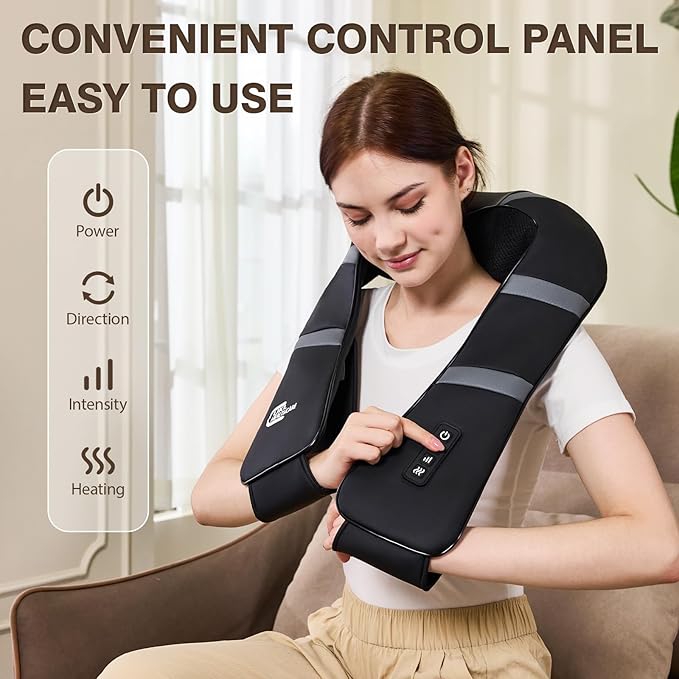 Neck Massager with Heat - Back and Neck Massager for Pain Relief Deep Tissue Shiatsu Kneading Massage Pillow Neck and Shoulder Massager Gifts for Men Women Mom Dad (Not Cordless)