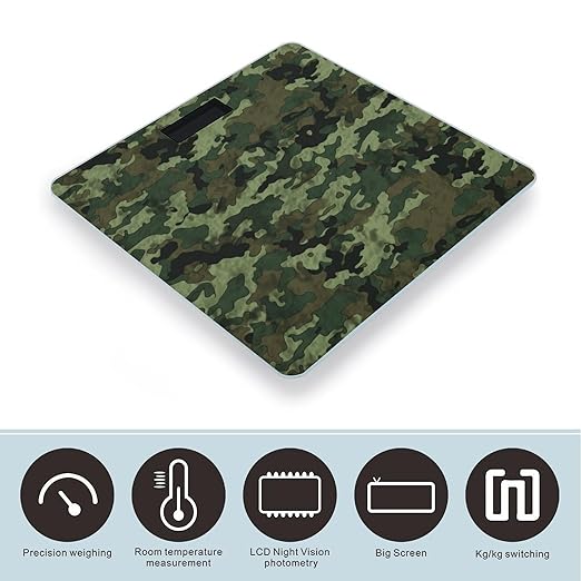 Digital Bathroom Scale for Body Weight Scale with Bright LCD Display High Accuracy Step-On Technology Auto On/Off Green Military Camo Digital Scales 400 Lbs /180kg