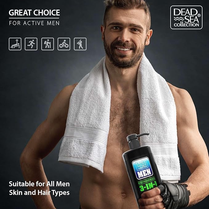Dead Sea Collection Peppermint Men’s Body Wash – 3 in 1 Body Wash for Men for Hair Face &amp Body – Moisturizing Shower Gel with Dead Sea Minerals – Pack of 2 (33.8 fl oz each)