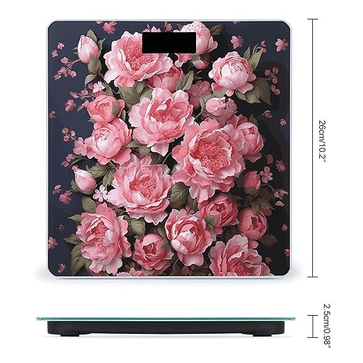 Peony Flowers Scale for Body Weight Anti-Slip Digital Bathroom Scale Sturdy Toughened Glass Weighing Scales High Precision Safe Rounded Corners Smart Scales