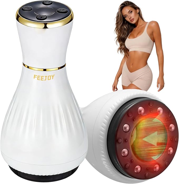 Electric Lymphatic Drainage Massager with Pulse Therapy &amp Heat – 12-Level Cupping Massage Device for Cellulite Reduction Body Sculpting Deep Tissue Pain Relief &amp Muscle Recovery White
