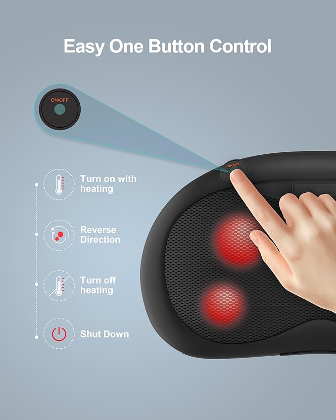 Shiatsu Neck Massager Pillow with Heat Deep Tissue Kneading Back Massagers for Pain Relief - Neck Pillow Massager &amp Heated Back Massager for Shoulder Waist Legs - Ideal Gift for Home Car Offi
