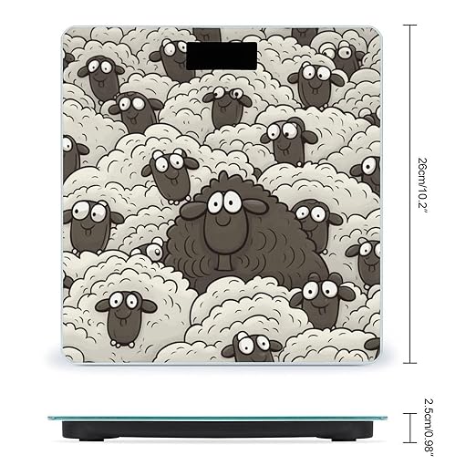 Digital Bathroom Scale for Body Weight Scale with Bright LCD Display High Accuracy Step-On Technology Auto On/Off Cartoon Black White Sheep Digital Scales 400 Lbs /180kg