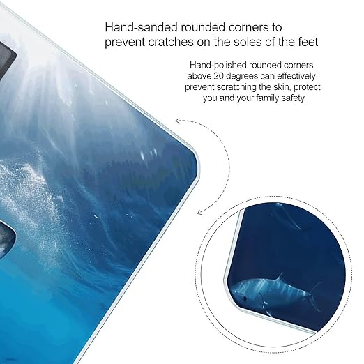 Ocean Sea Animal Shark Weight ScaleClear LED Display Bathroom Digital Weighing ScaleTempered Glass Digital Bathroom Scale for Body Weight Capacity Up to 400 Lbs