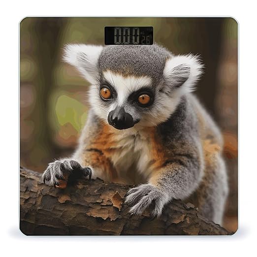 Monkey Lemur Cute Digital Bathroom Scale for Body Weight Weighing Scale with Backlit LCD Display High Precision Measurements &amp Measures Weight Up to 180kg