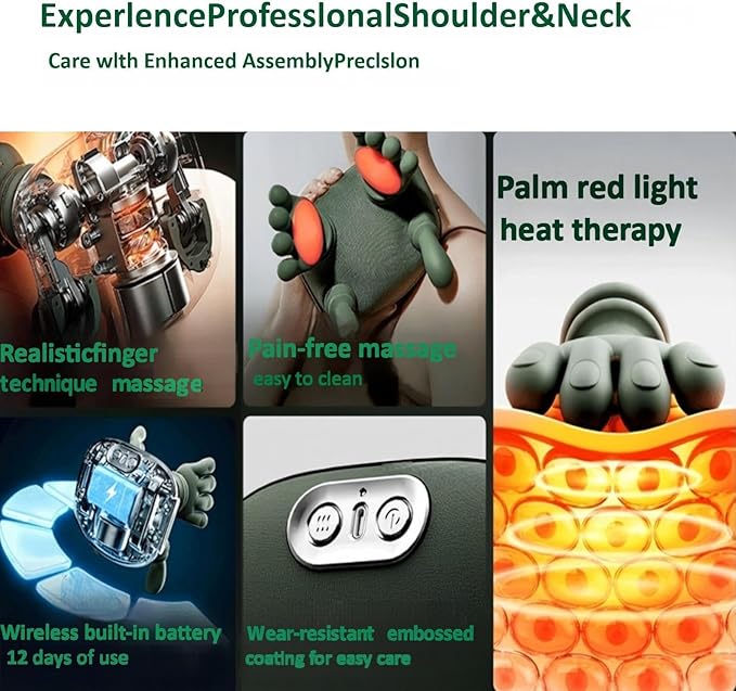 Neck Massager with Heat 4D Deep Tissue Shiatsu Neck Massage Machine for Pain Relief Electric Cervical Shoulder &amp Back Massager with Simulated Human Hand Kneading Muscle Relaxation (Green)