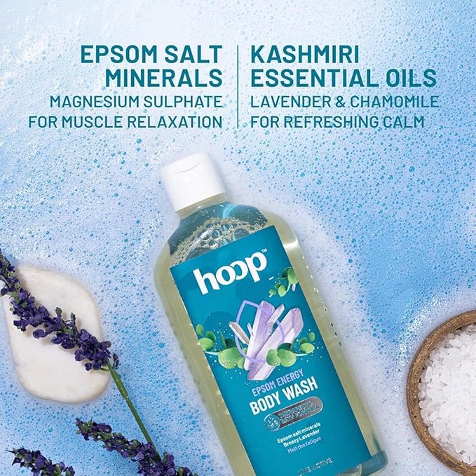 hoop Epsom Body Wash | Epsom Salt Infused Body Wash for Shower Hand &amp Foot Soak Workout Recovery Bath Salt Relaxation Skin Feet Lavender | 300 ml