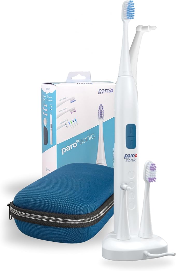 Paro Sonic Electric Toothbrush Hydro Dynamic Effect. Sensitive hydrodynamic Electric Toothbrush Help Cleaning Efficiency. up to 80000 MOV/Min Comes with Travel Bag and interdental Brushes