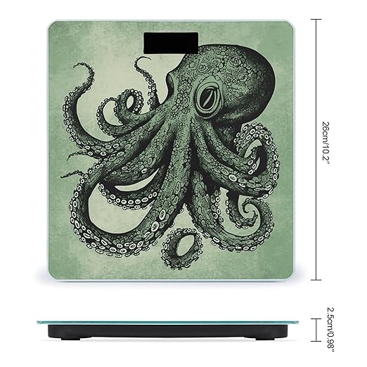 Green Octopus Scale for Body Weight Anti-Slip Tempered Glass Digital Bathroom Scales Clear LCD Display Weighing Scale Safe Rounded Corners Smart Scales
